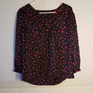 Talbots Navy with Pink Pattern Blouse Top Sz 8